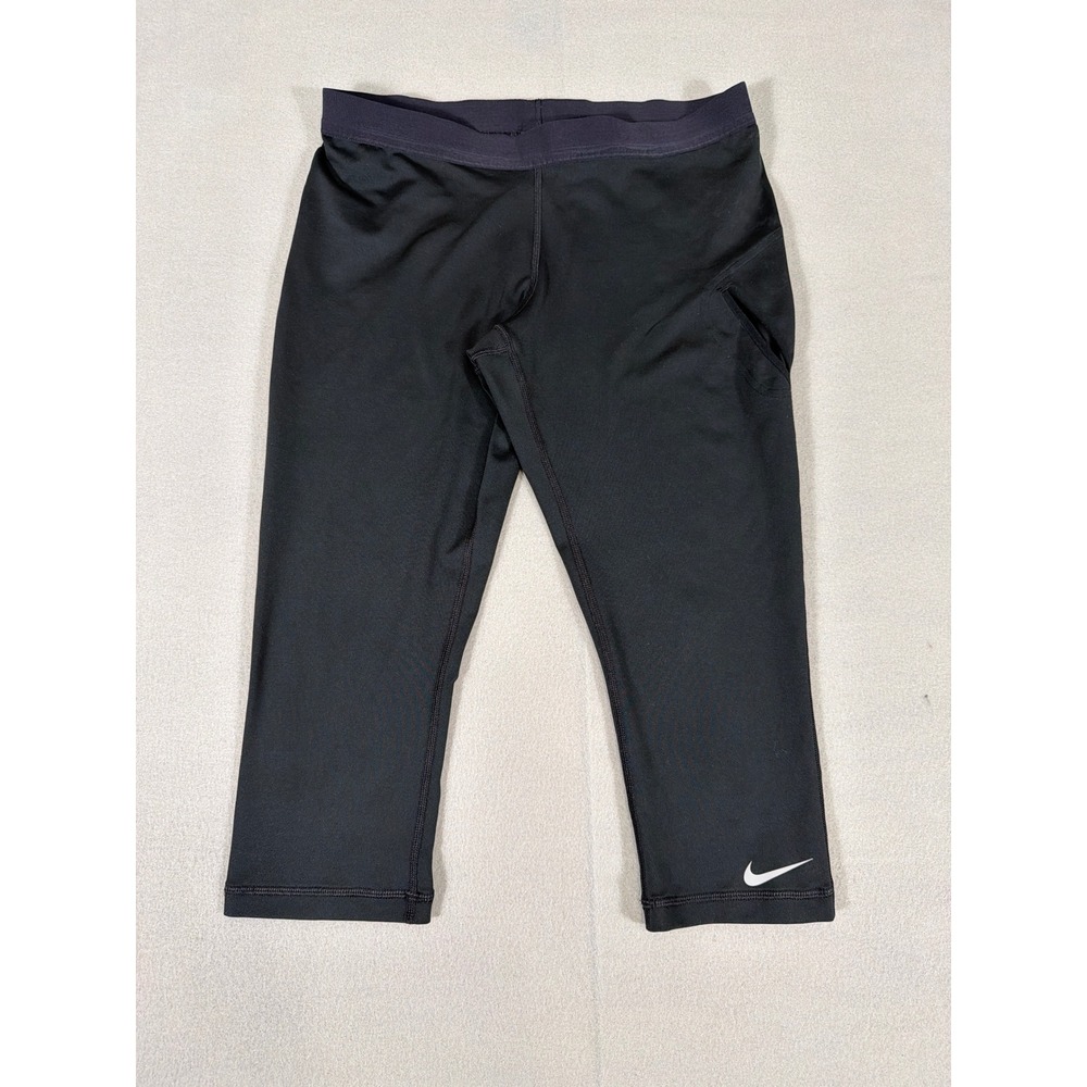 Nike Dri-FIT Womens Black Cropped Leggings Side Pocket Size M 1339